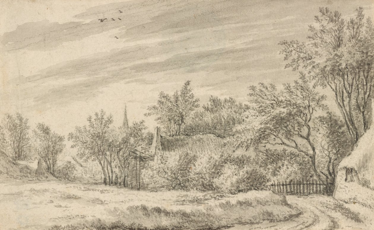 Village Path with Church Spire in the Distance by Guillam Dubois