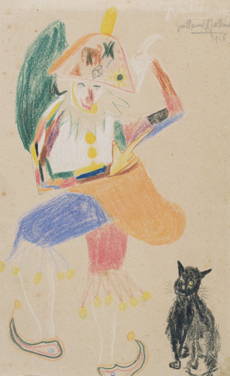 Clown in a Bicorne with a Cat, Drawing Dedicated to Andre Rouveyre by Guillaume Apollinaire