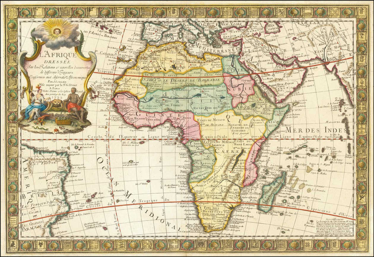 1732 Map of Africa by Guillaume Danet