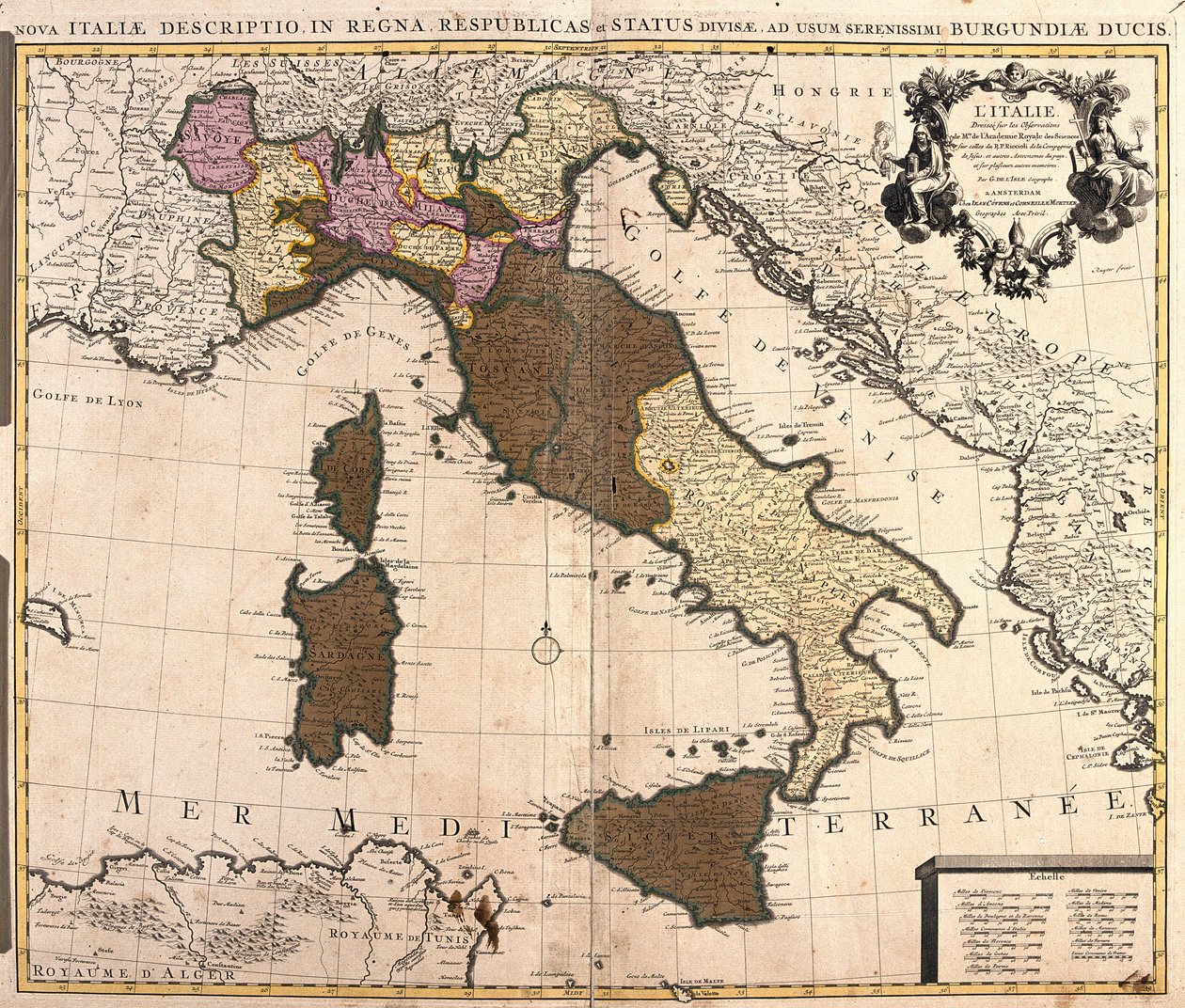 Map of Italy, with Corsica, Sardinia and Sicily by Guillaume Delisle