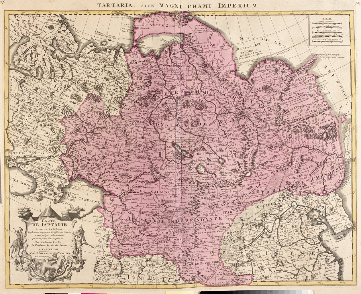 Map of Tartaria (Central Asia, Siberia, Turkestan, Mongolia and Manchuria) by Guillaume Delisle