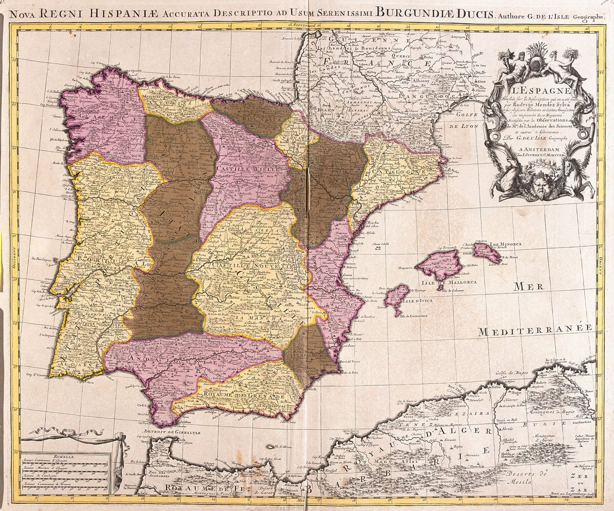 Map of the Iberic Peninsula, Kingdom of Portugal and Spain by Guillaume Delisle