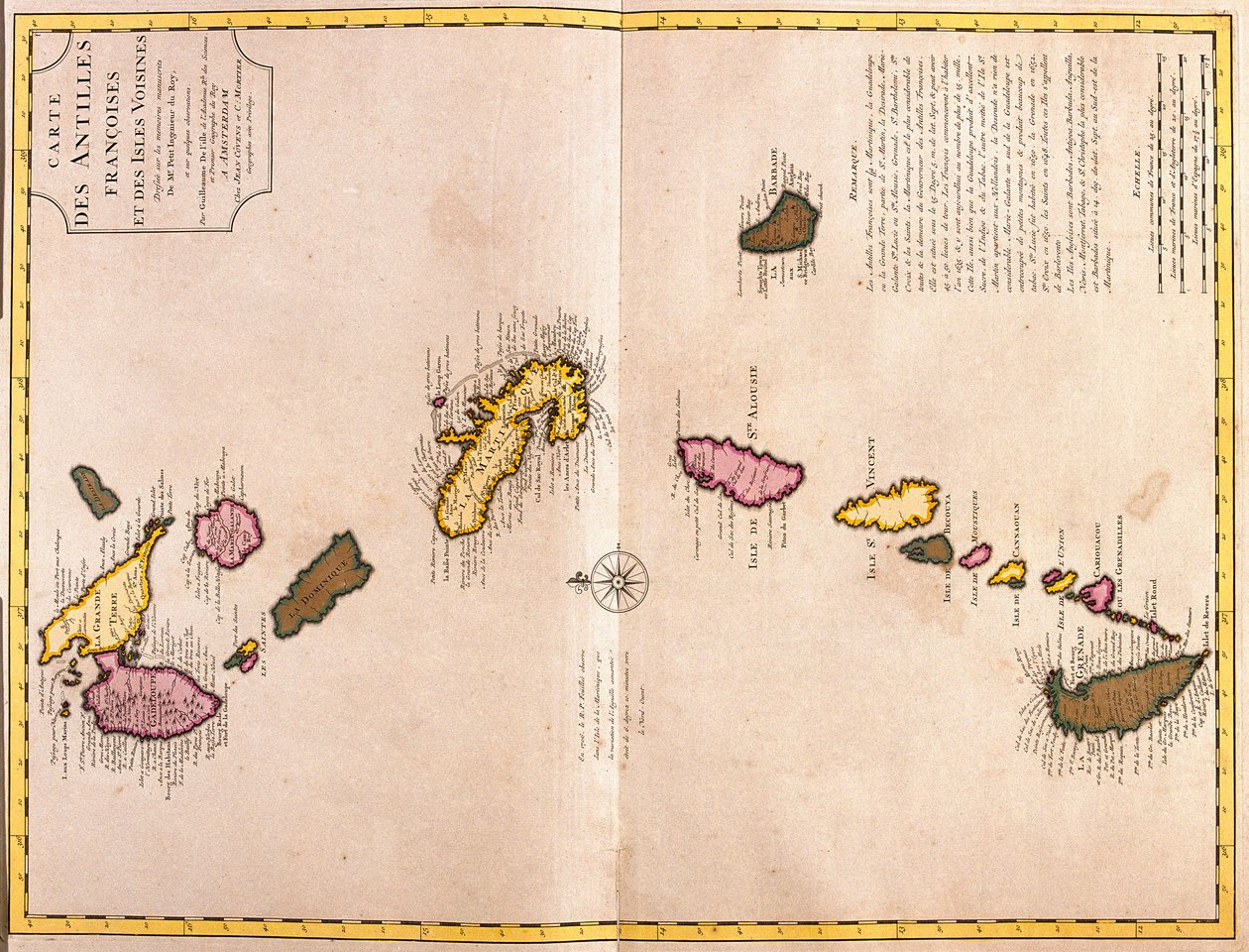 Maps of the Caribbean Islands (Guadeloupe, Marie Galante, Dominica, Martinique, Saint Lucia, Saint Vincent, Barbados, Grenadines and Grenada) by Guillaume Delisle