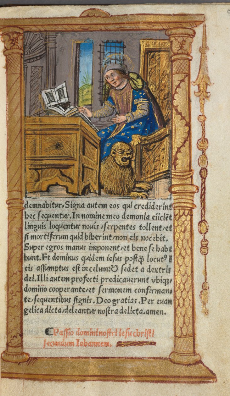 Printed Book of Hours (Use of Rome): fol. 20r, St. Mark by Guillaume Le Rouge