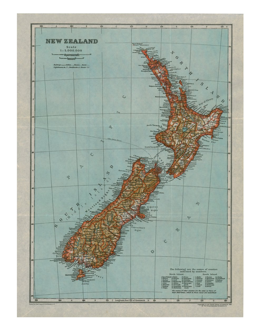 Map of New Zealand, c1910 by Gull Engraving Company