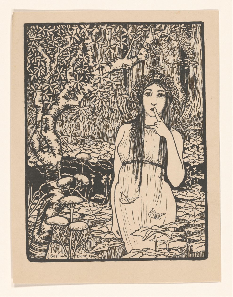 Woman in Forest Landscape by Gust van de Wall Perné