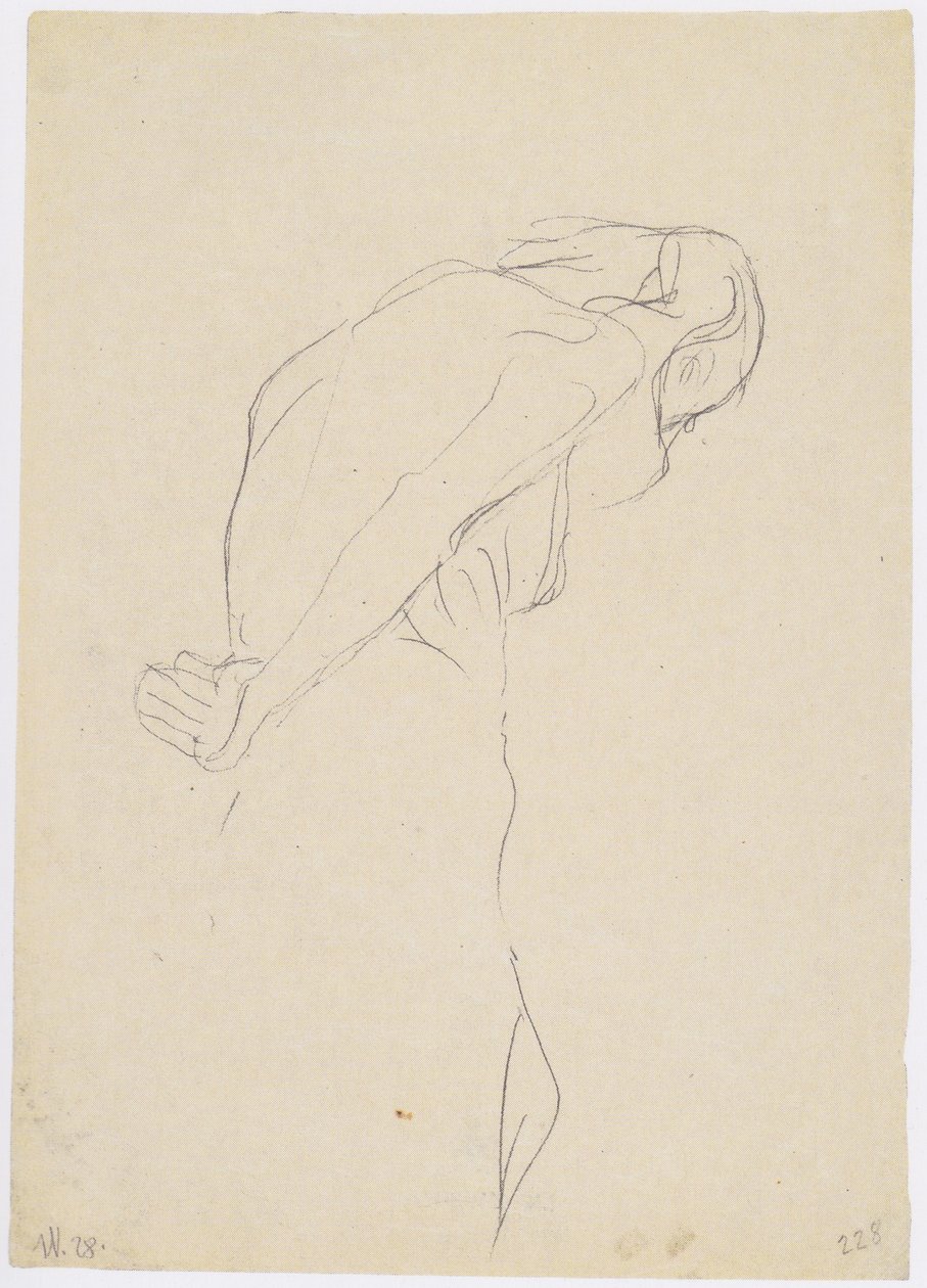 Bent Naked Old Man Facing Right by Gustav Klimt