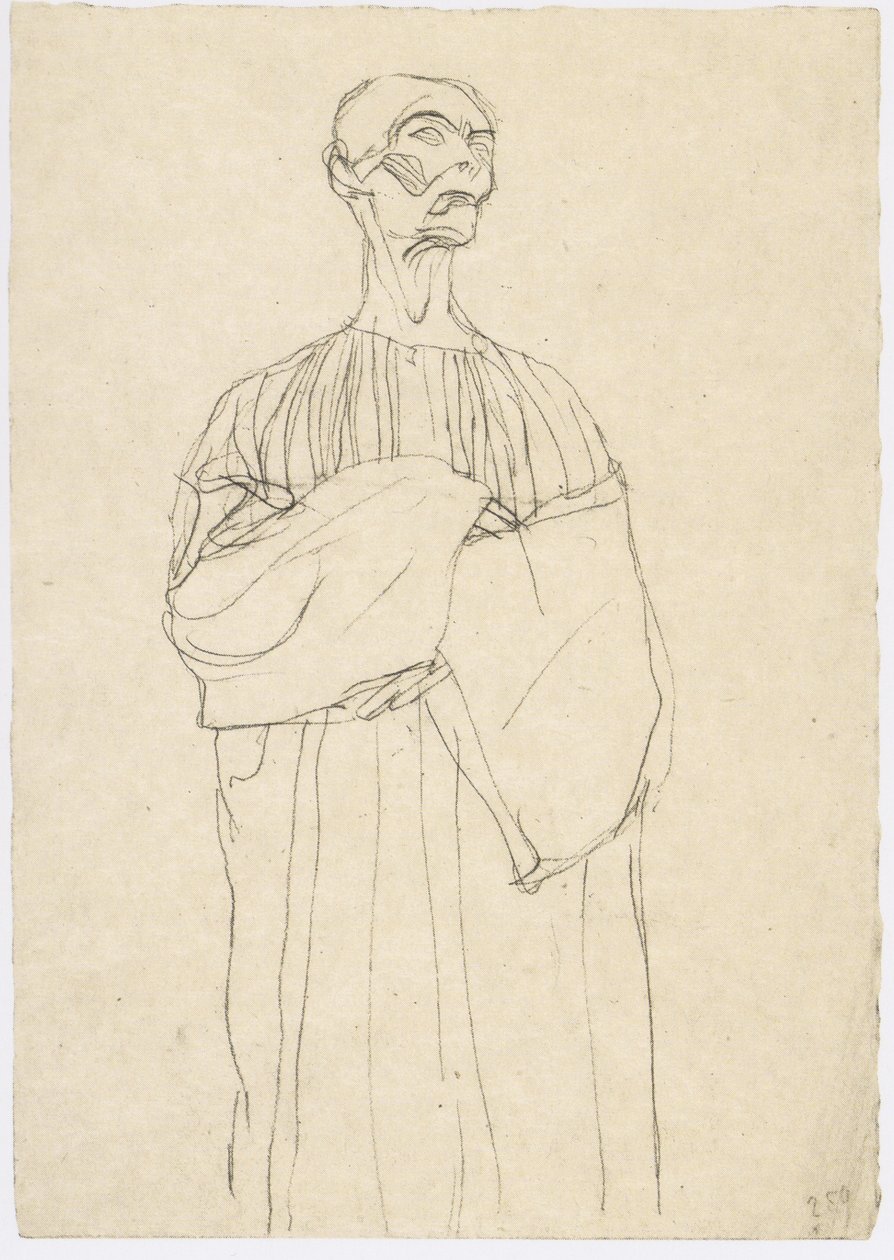 Kneeling Man in Long Robe Facing Right by Gustav Klimt