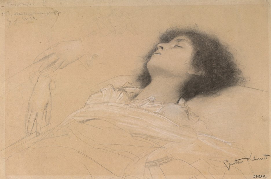 Reclining Girl and Two Studies of Hands by Gustav Klimt