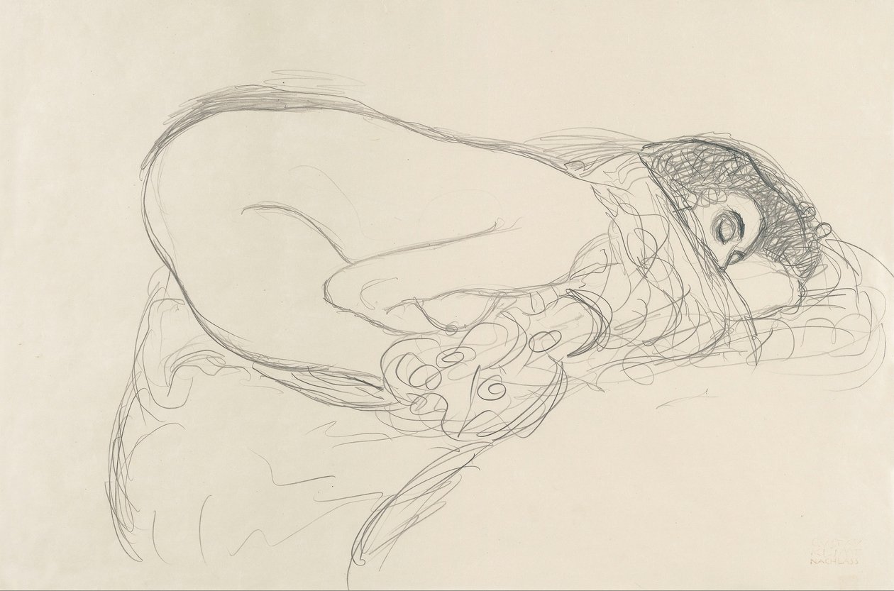 Semi-Nude Leaning Forward (Preparatory Work for the Painting Leda) by Gustav Klimt
