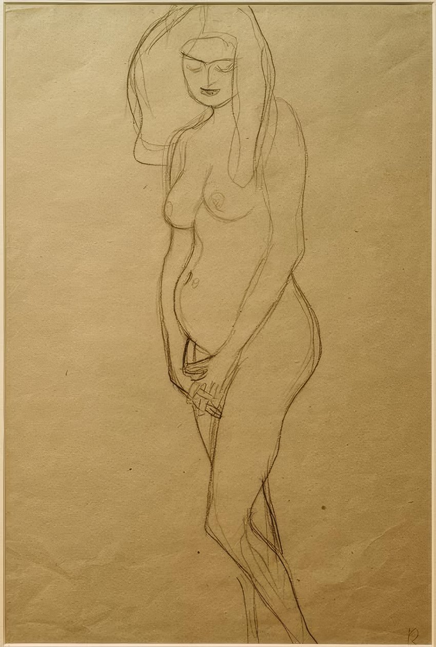 Standing Naked Pregnant Woman Facing Left, Hands... by Gustav Klimt