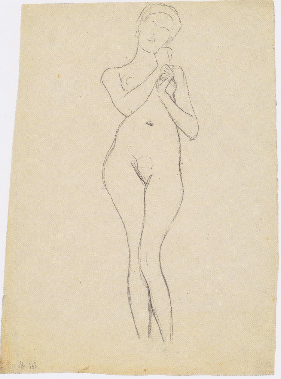 Standing Female Nude from the Front with Raised Arms by Gustav Klimt