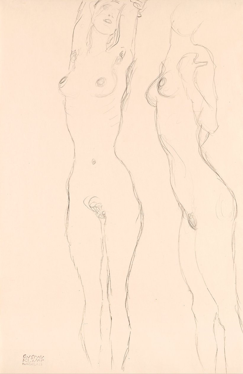 Two Nudes, the Left One with Raised Arms by Gustav Klimt