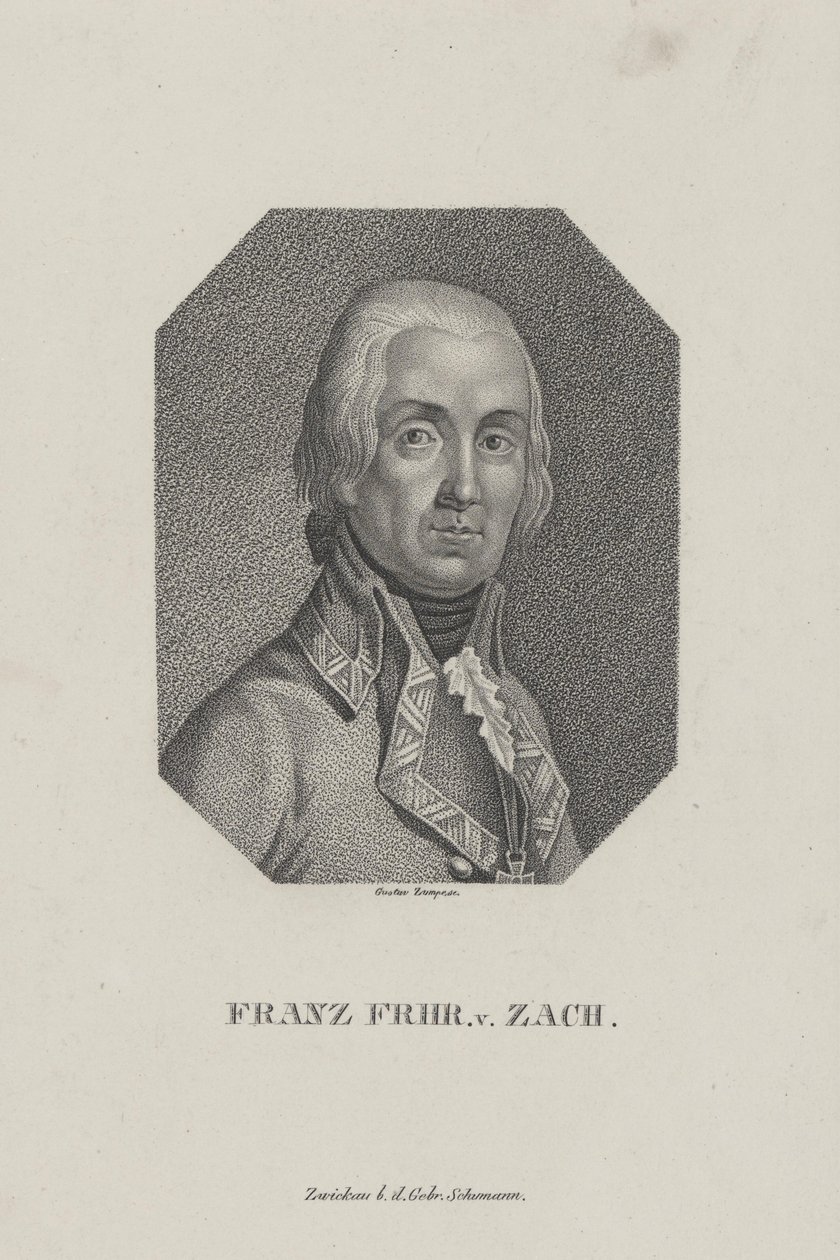 Franz Frhr. v. Zach. Stipple Engraving by Gustav Zumpe