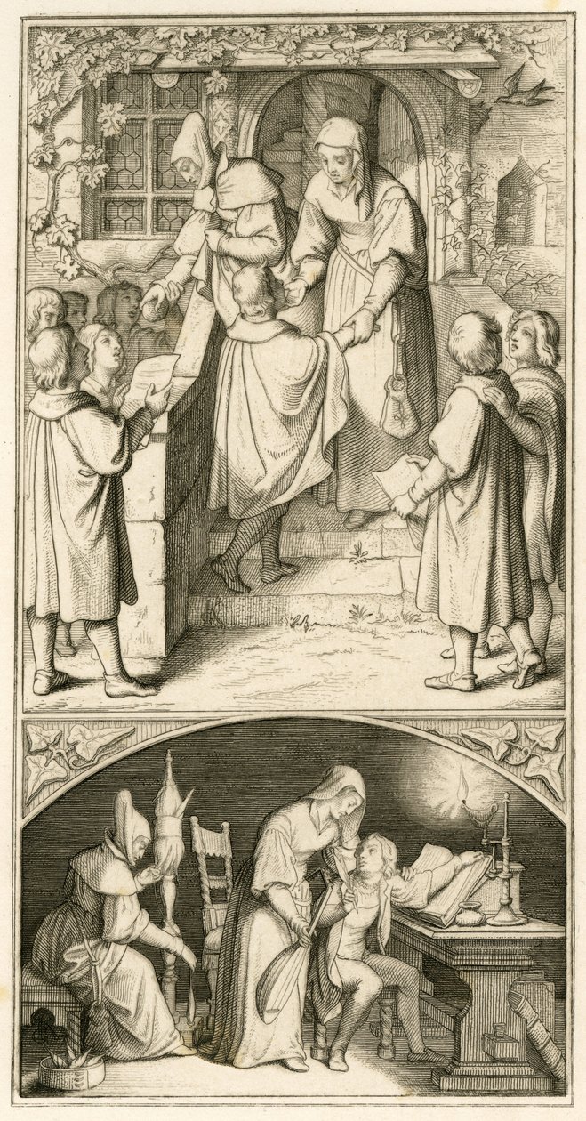 Martin Luther as a Schoolboy, He is Singing in Front of the Door of Ursula Cotta in Eisenach for a Little Bread by Gustav Ferdinand Leopold Konig