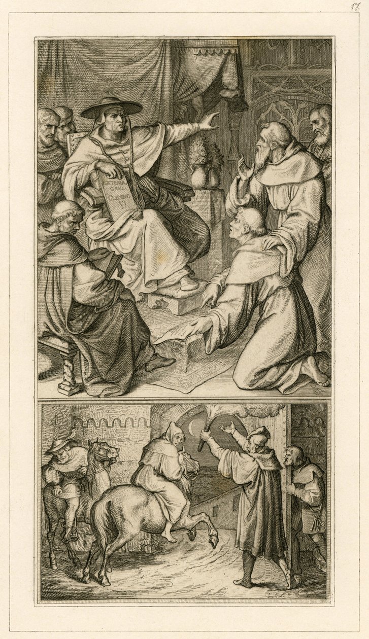 Martin Luther in discussion with Cardinal Cajetan, with his friend Staupitz beside him by Gustav Ferdinand Leopold Konig