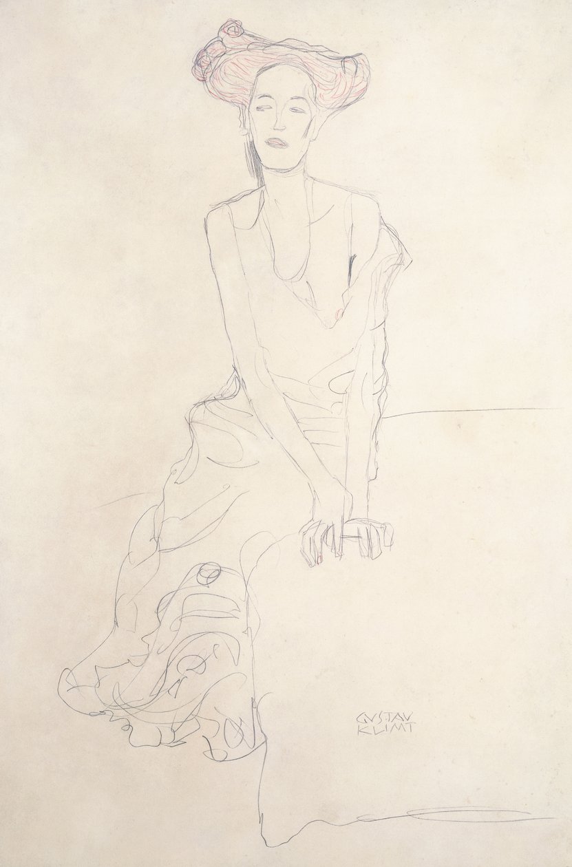 Young Woman Supporting Herself with Her Hands by Gustav Klimt