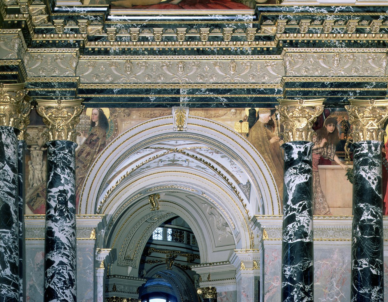 Interior of the Kunsthistorisches Museum, Vienna, with Archway and Spandrel Decoration Depicting Figures Representing 14th Century Rome and Venice by Gustav Klimt