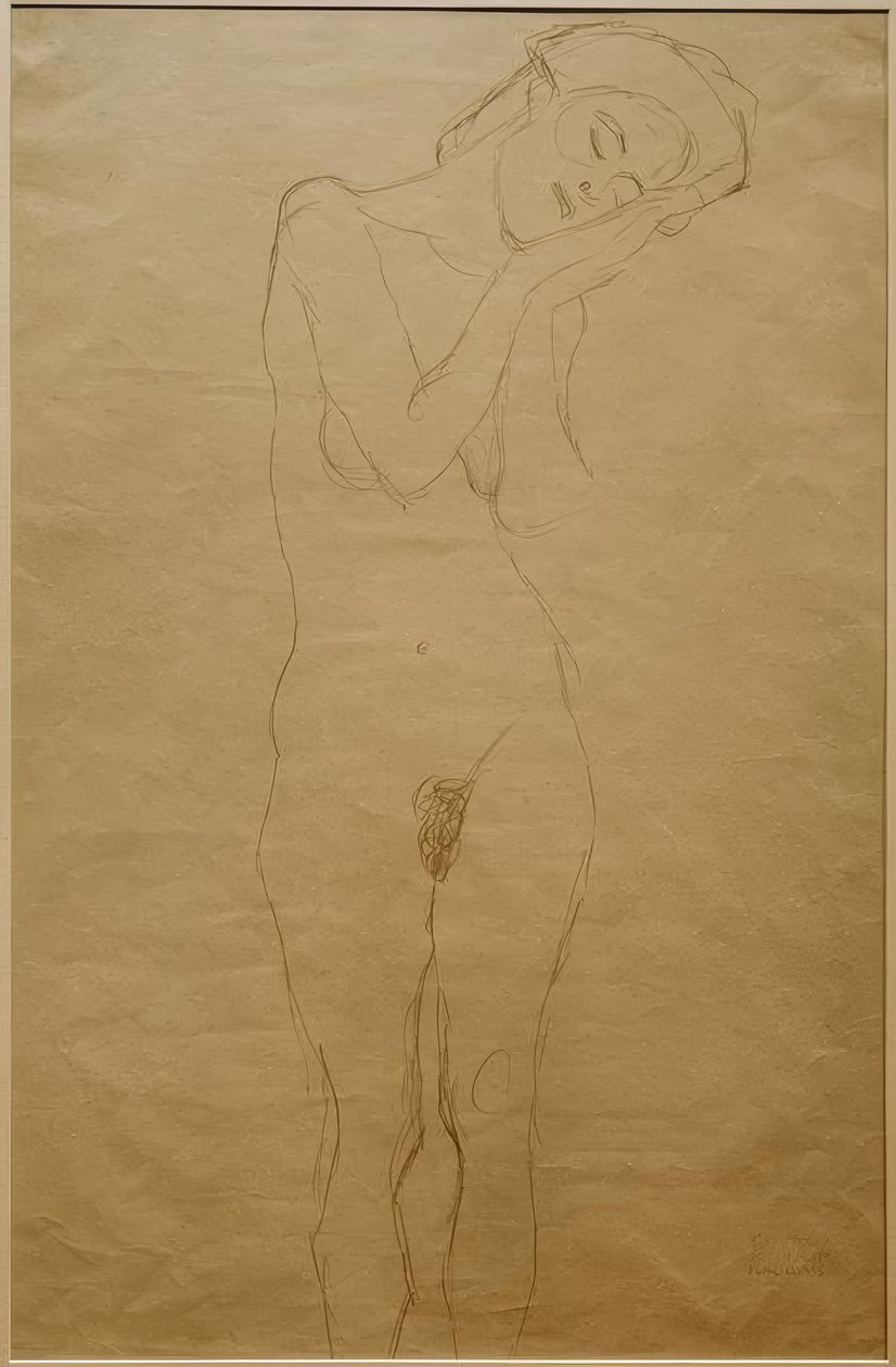 Female Nude from the Front with Hands on Cheeks by Gustav Klimt