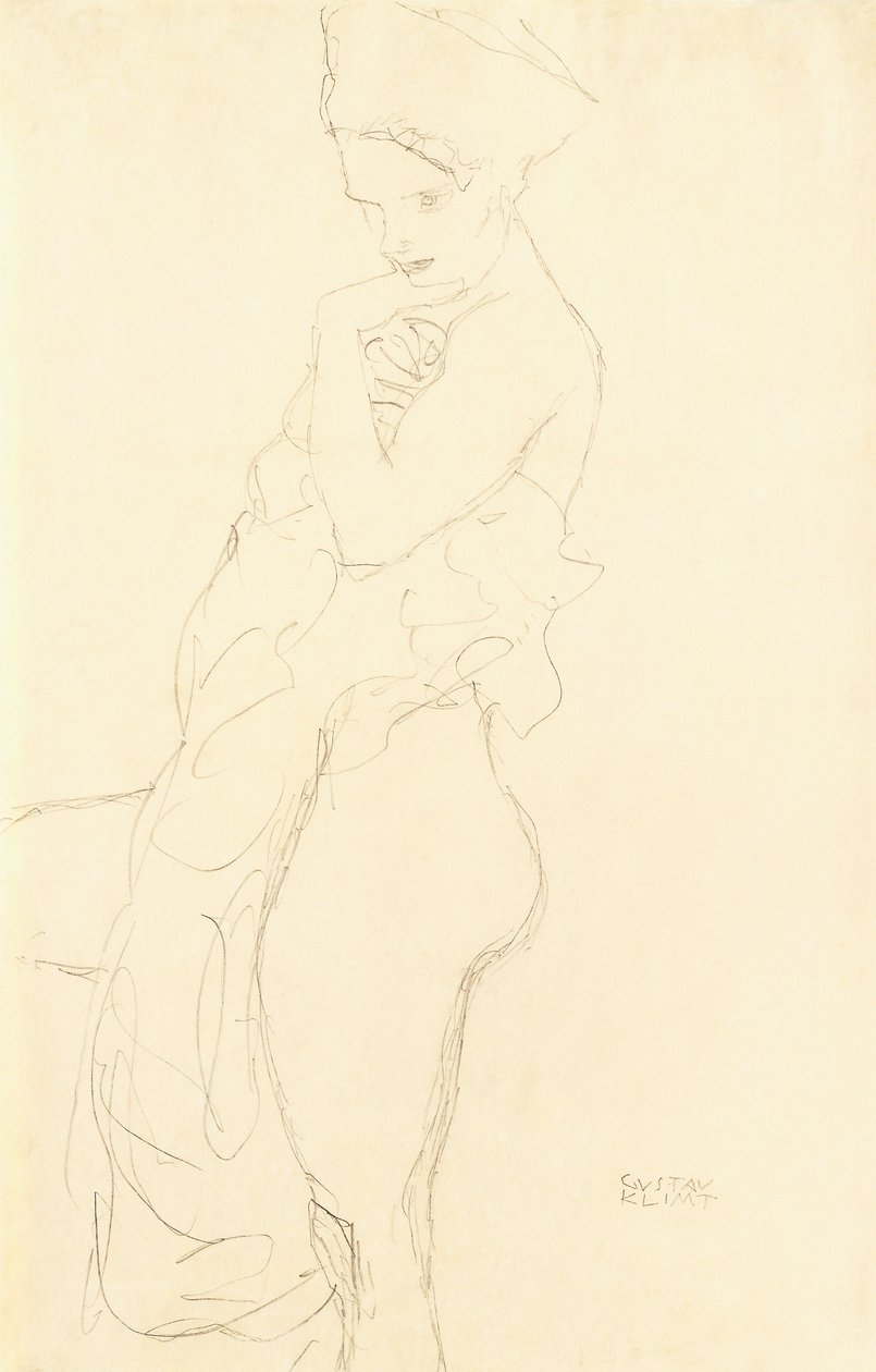 Nude Standing Left, Holding a Towel to the Body by Gustav Klimt