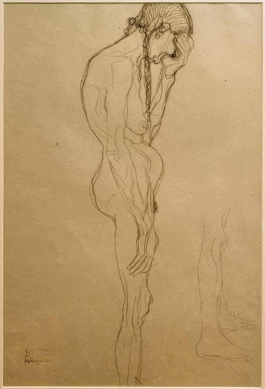 Standing Old Woman in Profile to the Right, Leg Study by Gustav Klimt