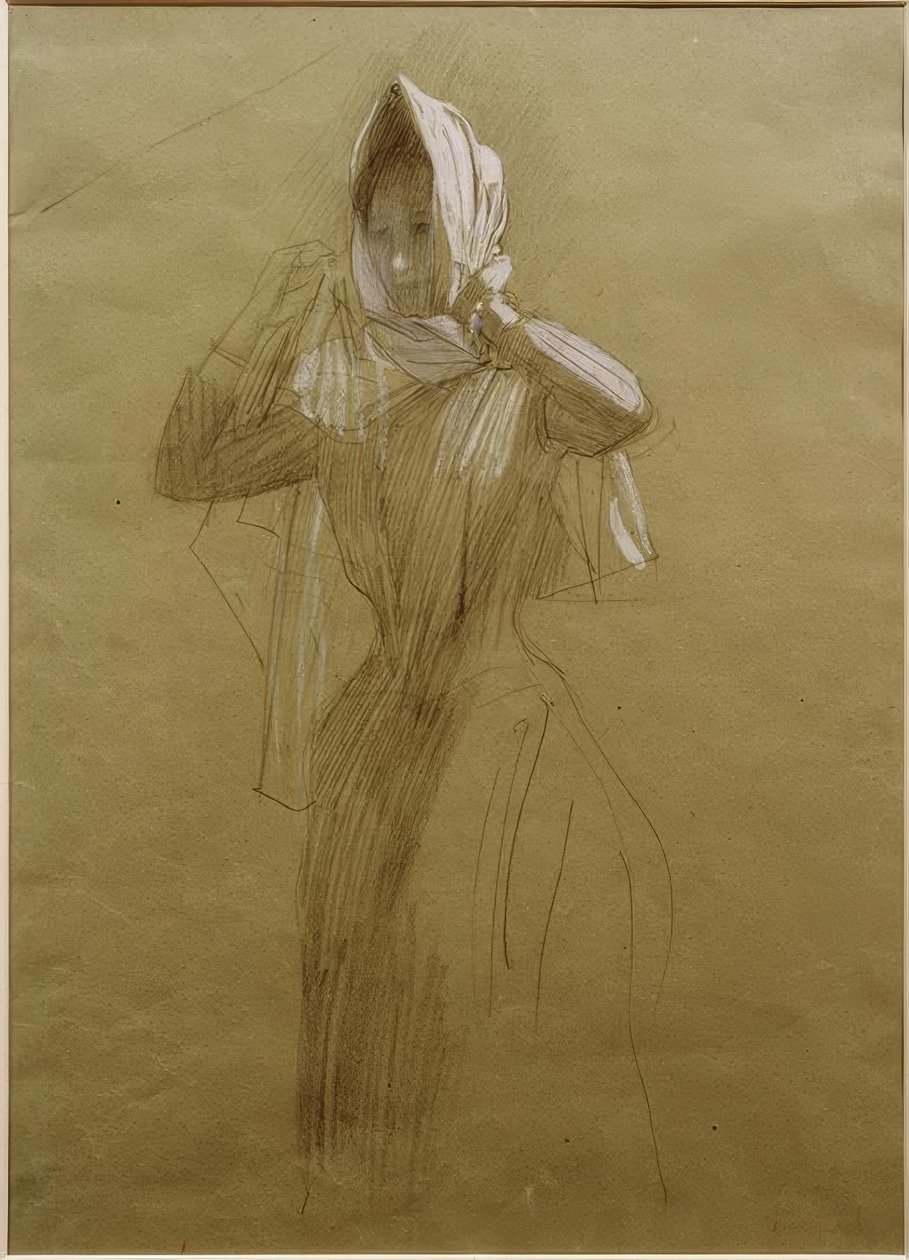 Standing Young Woman Tying a Headscarf by Gustav Klimt