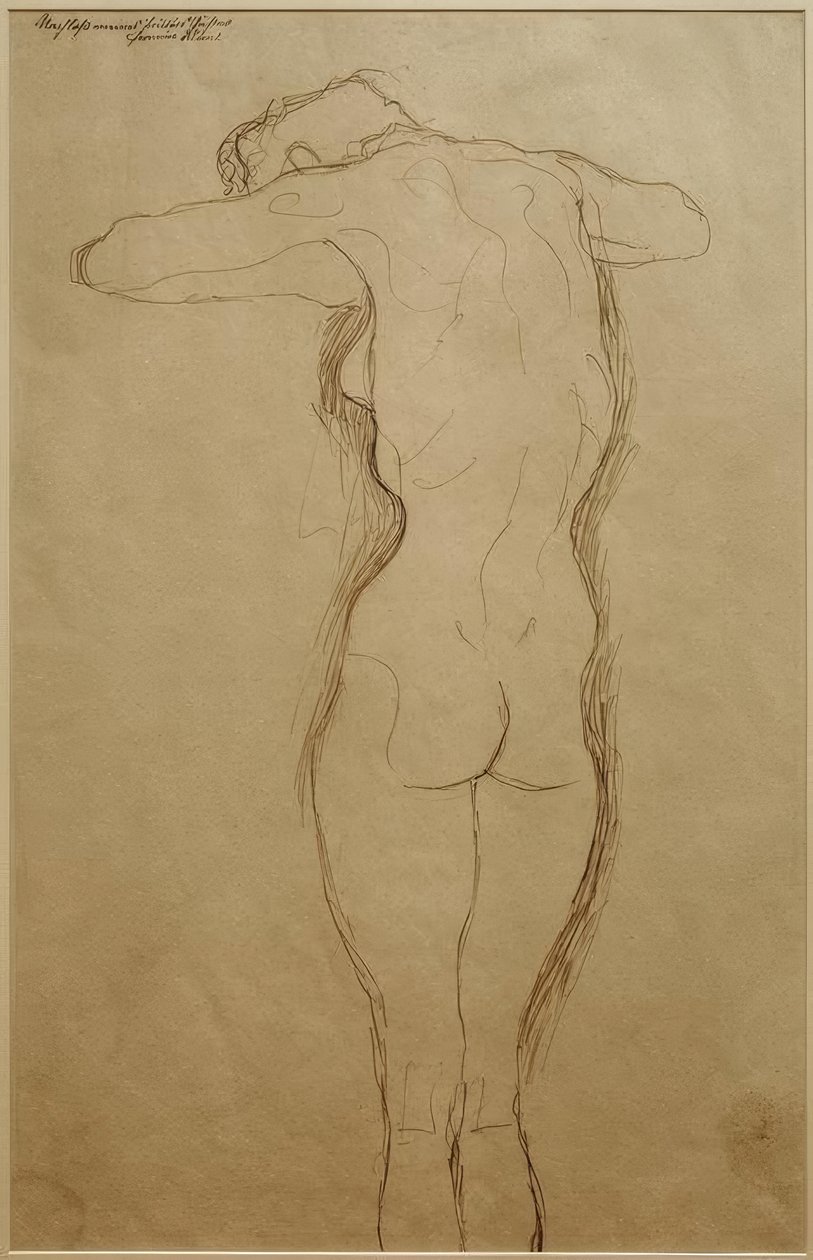 Standing Back Nude, Arms Horizontally Bent (Study) by Gustav Klimt
