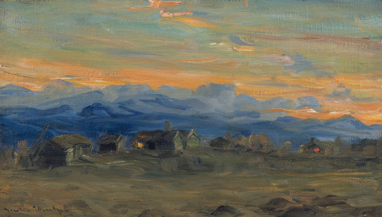 Mountain Farm in Evening Light by Gustav Wentzel