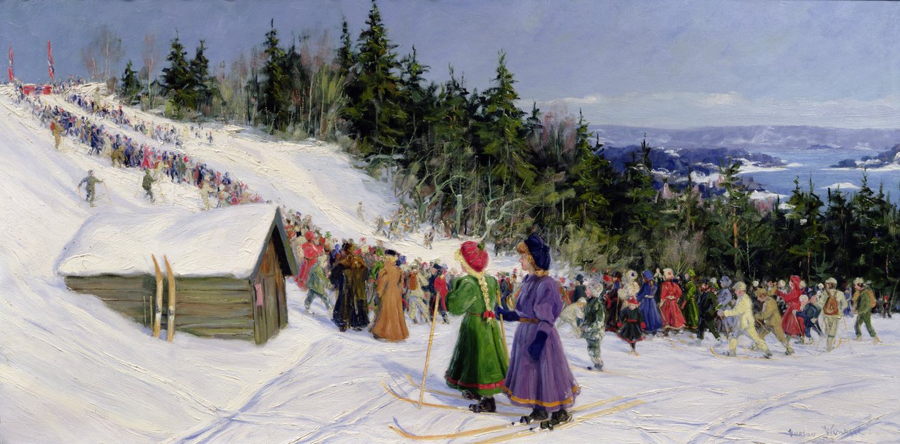 Skiing competition in Fjelkenbakken by Gustav Wentzel