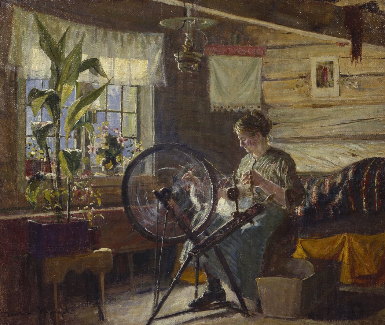 Woman in Farmhouse Interior by Gustav Wentzel