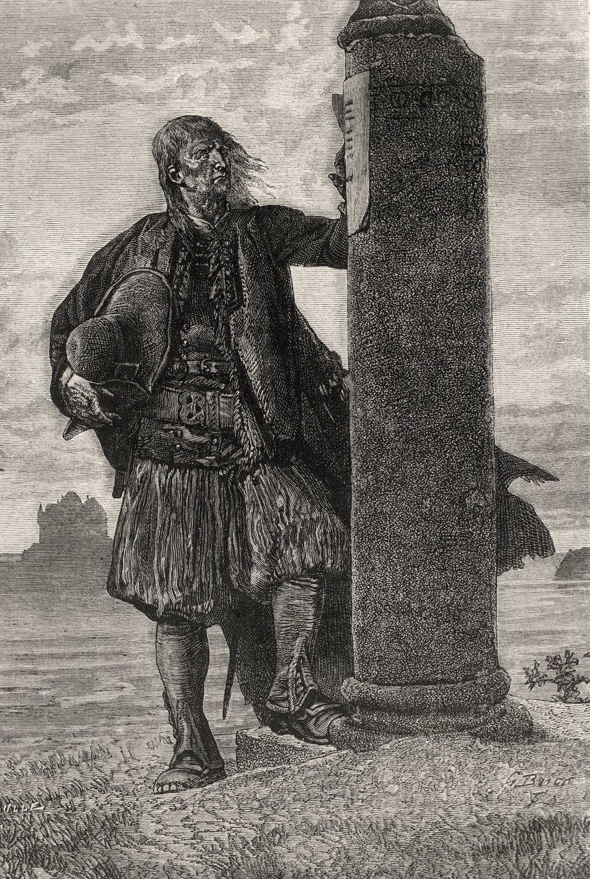 The Marquess of Lantenac Reads an Order for His Arrest on a Pillar - Illustration from Quatre Vingt Treize by Gustave Brion
