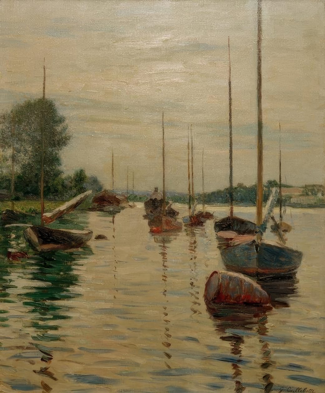 Boats Anchored on the Seine by Gustave Caillebotte
