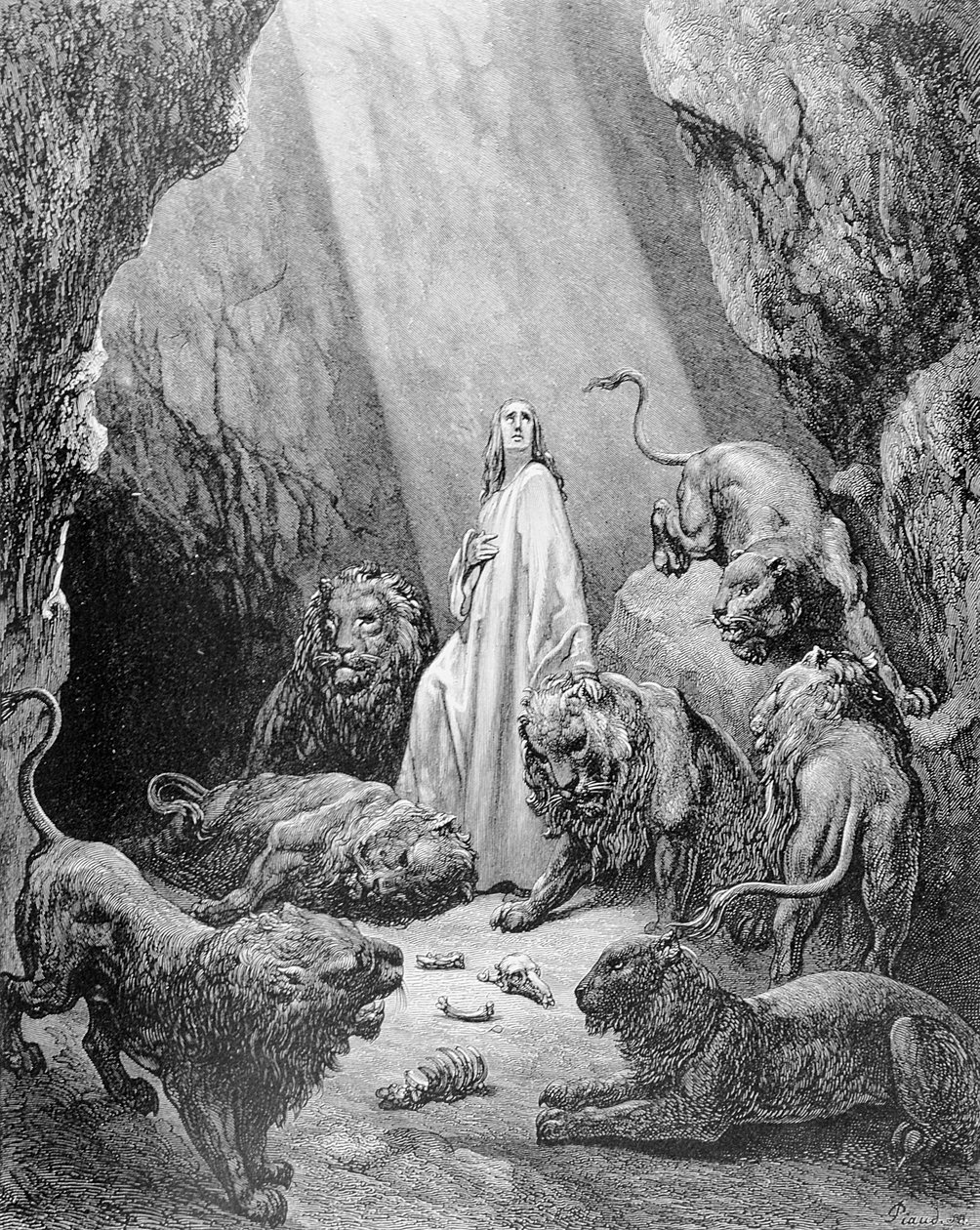 Daniel in the Den of Lions, engraved by Antoine Alphee Piaud by Gustave Dore