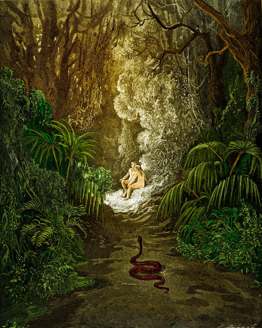 Paradise Lost: The Serpent Approaches by Gustave Dore