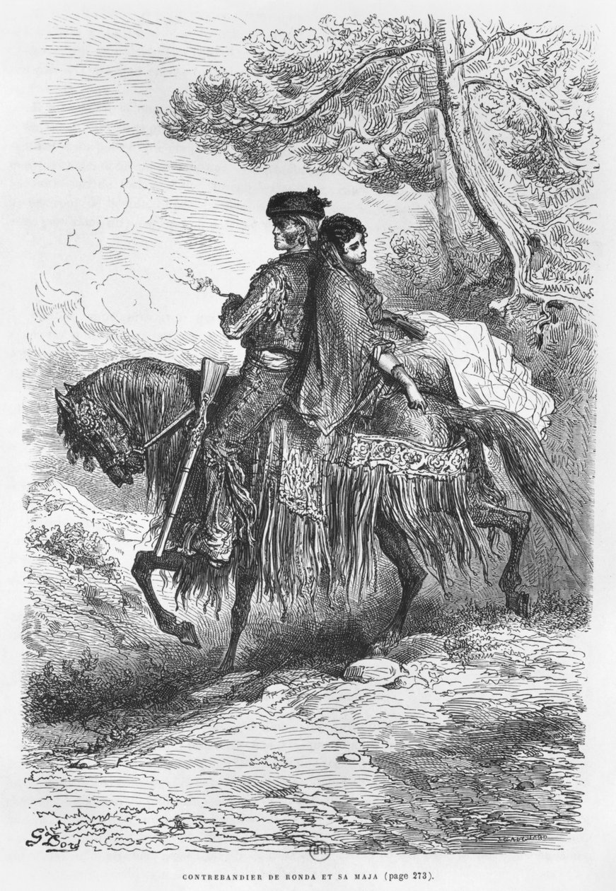 Spanish Contrabandista of Ronda and his Maja, engraved by Felix Jean Gauchard by Gustave Dore