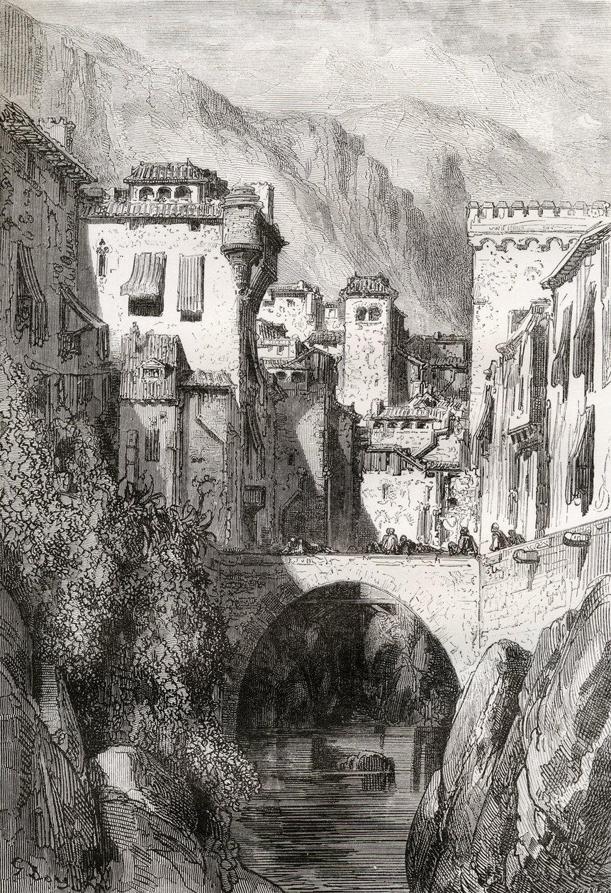 The Banks of the Darro, Granada, illustration from 