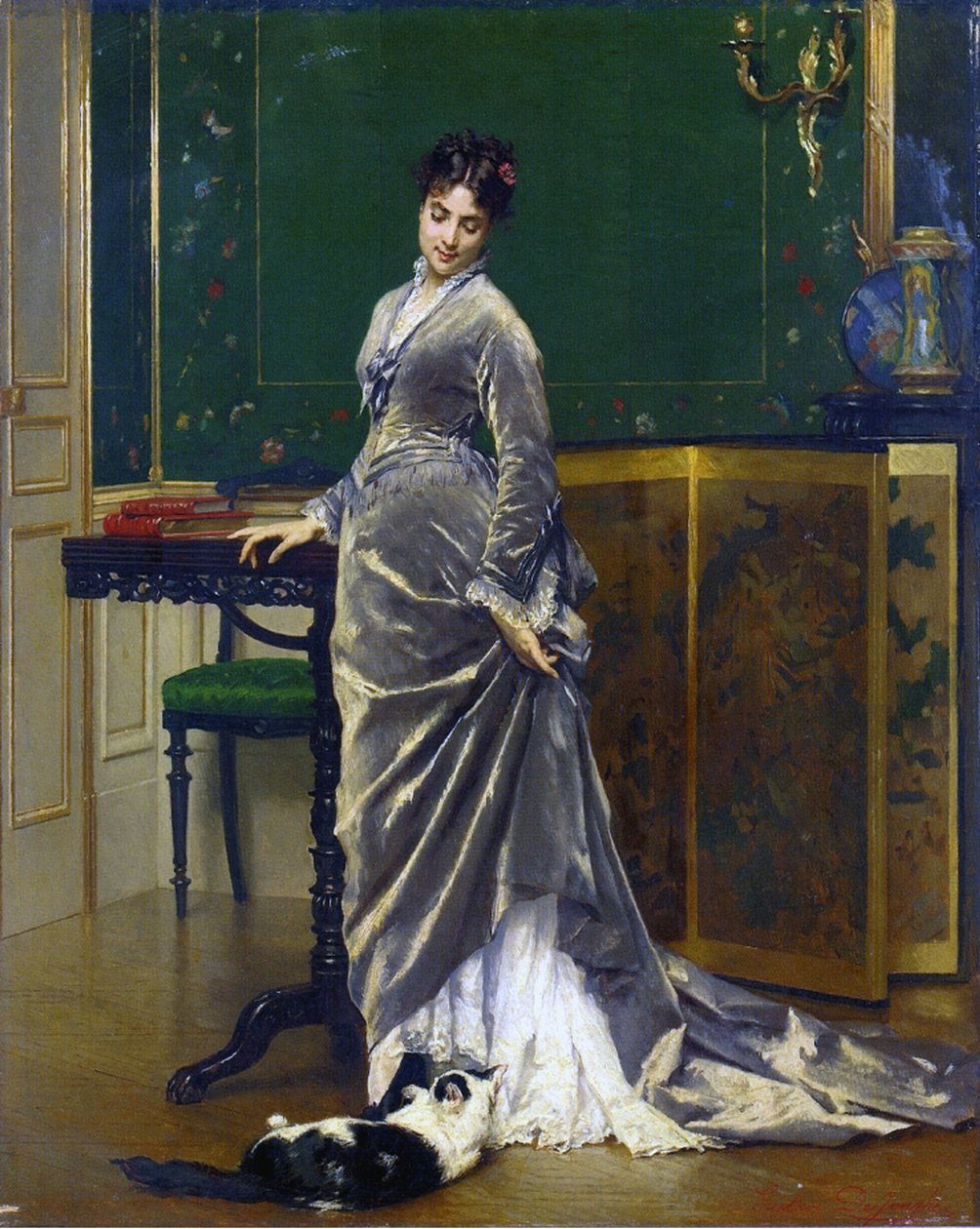 The Playful Cat by Gustave Léonard de Jonghe