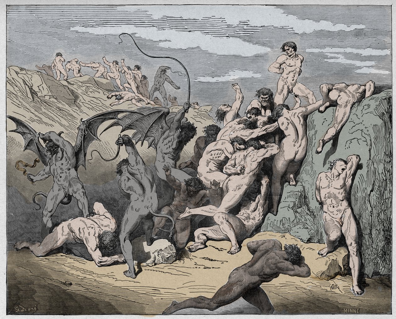 Inferno, Canto 18: Devils and seducers (illustration from The Divine Comedy) by Gustave after Dore