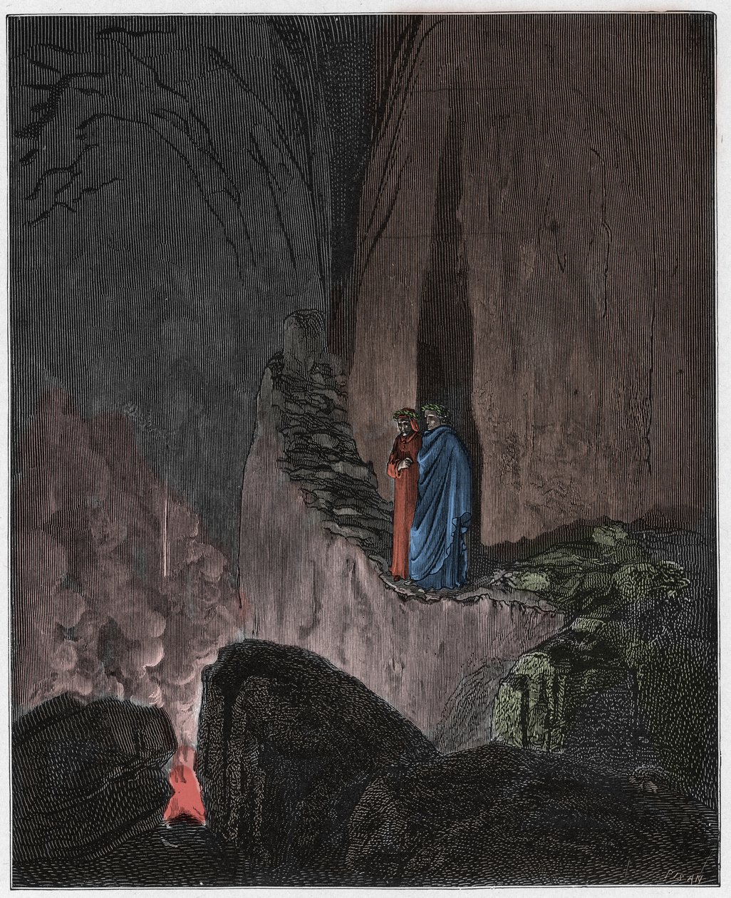 Inferno, Canto 26: The flaming spirits of Ulysses and Diomedes (illustration from The Divine Comedy) by Gustave after Dore