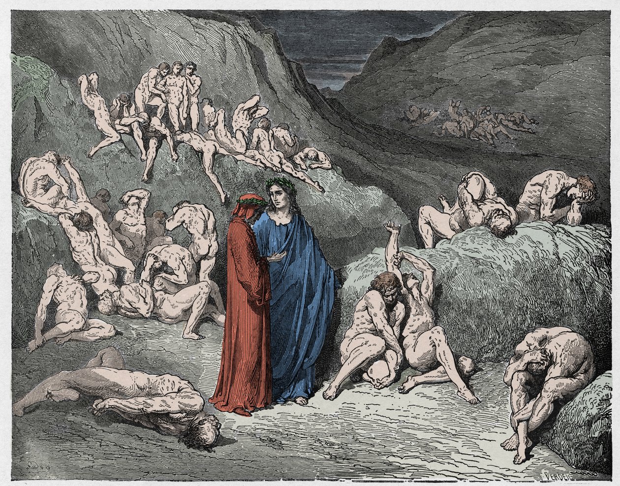 Inferno, Canto 29: The falsifiers and forgers tormented with itching (illustration from The Divine Comedy) by Gustave after Dore