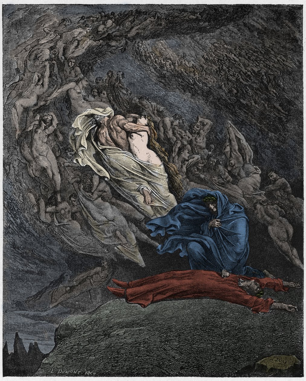 Inferno, Canto 5: Francesca Da Rimini describes her death (illustration from The Divine Comedy) by Gustave after Dore