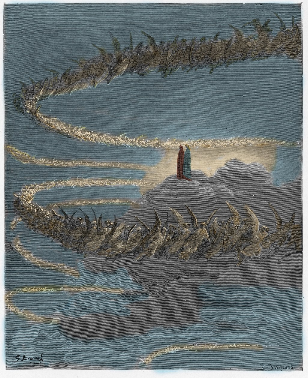 Paradiso, Canto 18: In the sphere of Jupiter, the blessed souls circle to form letters (illustration from The Divine Comedy) by Gustave after Dore