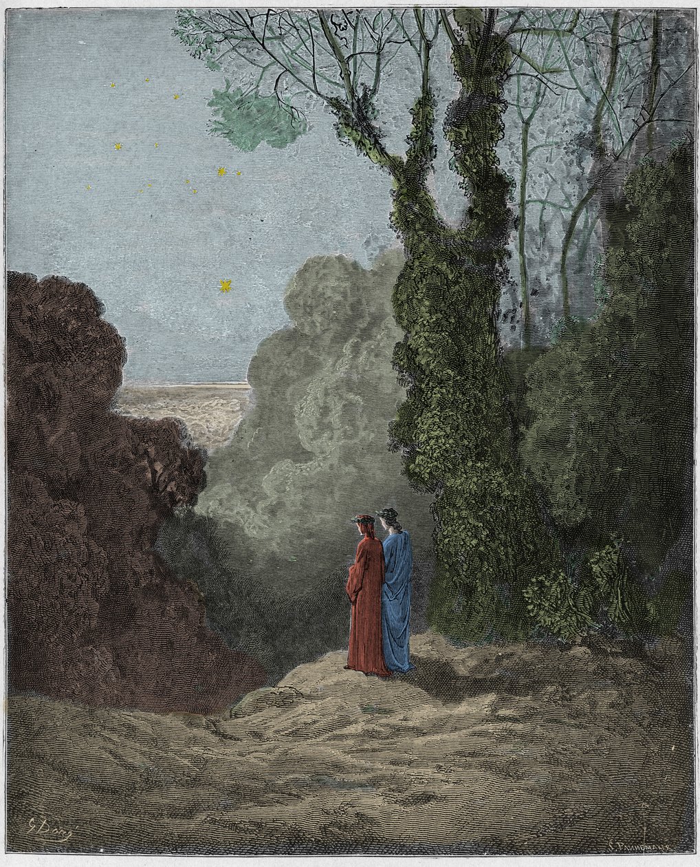 Purgatorio, Canto 1: The poets behold the beauty of Venus in the morning sky (illustration from The Divine Comedy) by Gustave after Dore