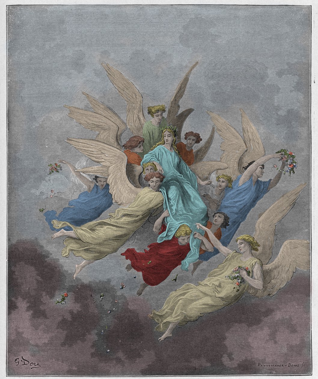Purgatorio, Canto 30: Beatrice among the angels (illustration from The Divine Comedy) by Gustave after Dore