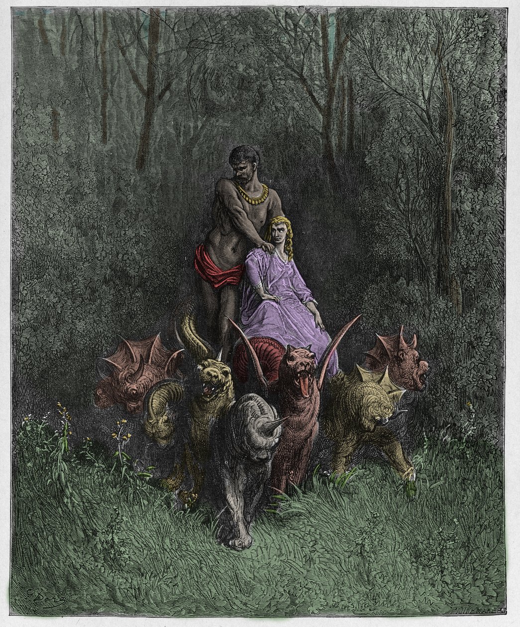 Purgatorio, Canto 32: The giant and the harlot in the chariot (illustration from The Divine Comedy) by Gustave after Dore