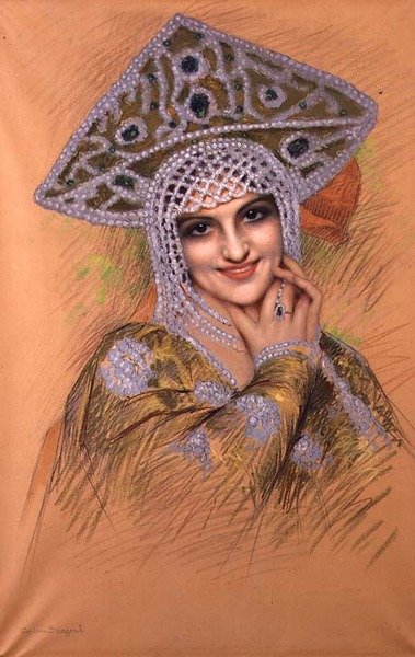Young Woman in a Pearl Headdress by Gustave Brisgand