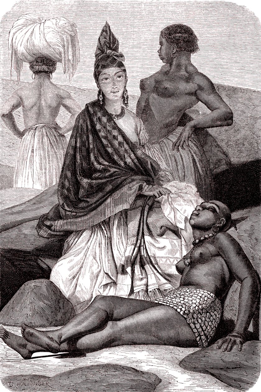 Signare, the mulatto-French African women in the Island of Goree, Senegal. 1861 by Gustave Clarence Rodolphe Boulanger