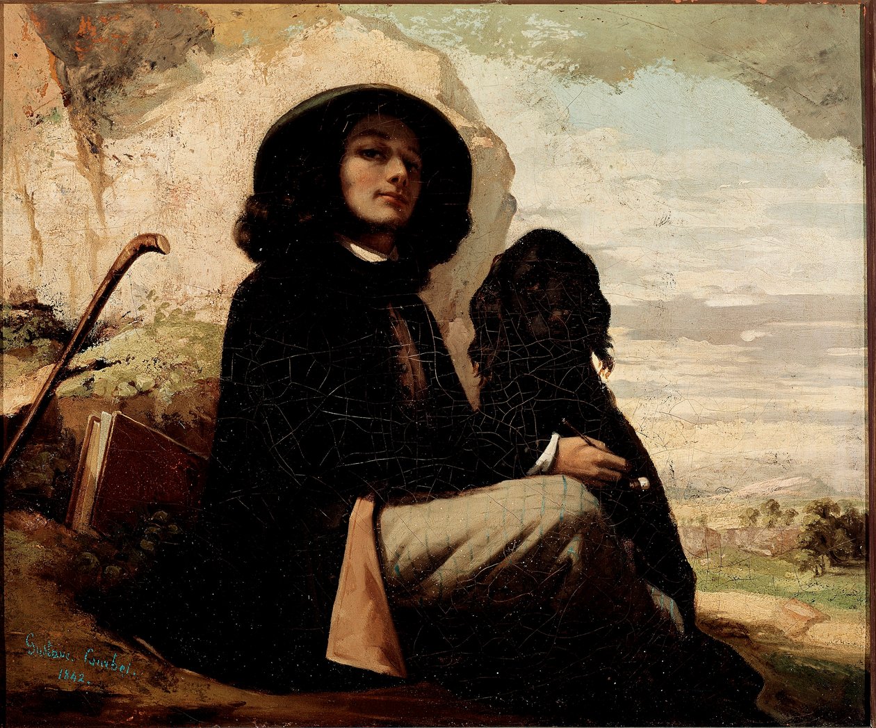 Self Portrait with Black Dog by Gustave Courbet (1842) by Gustave Courbet