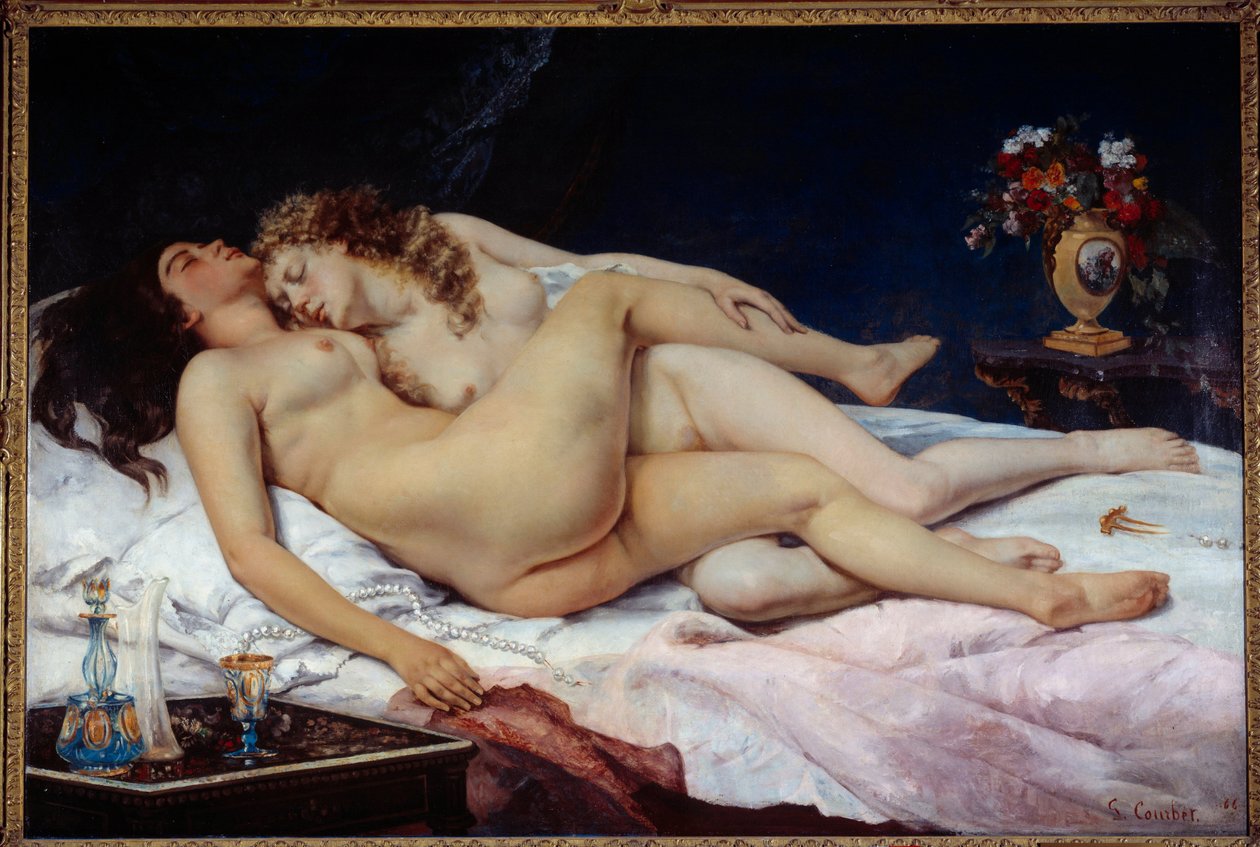 Sleep. Two naked women hugged in a bed by Gustave Courbet