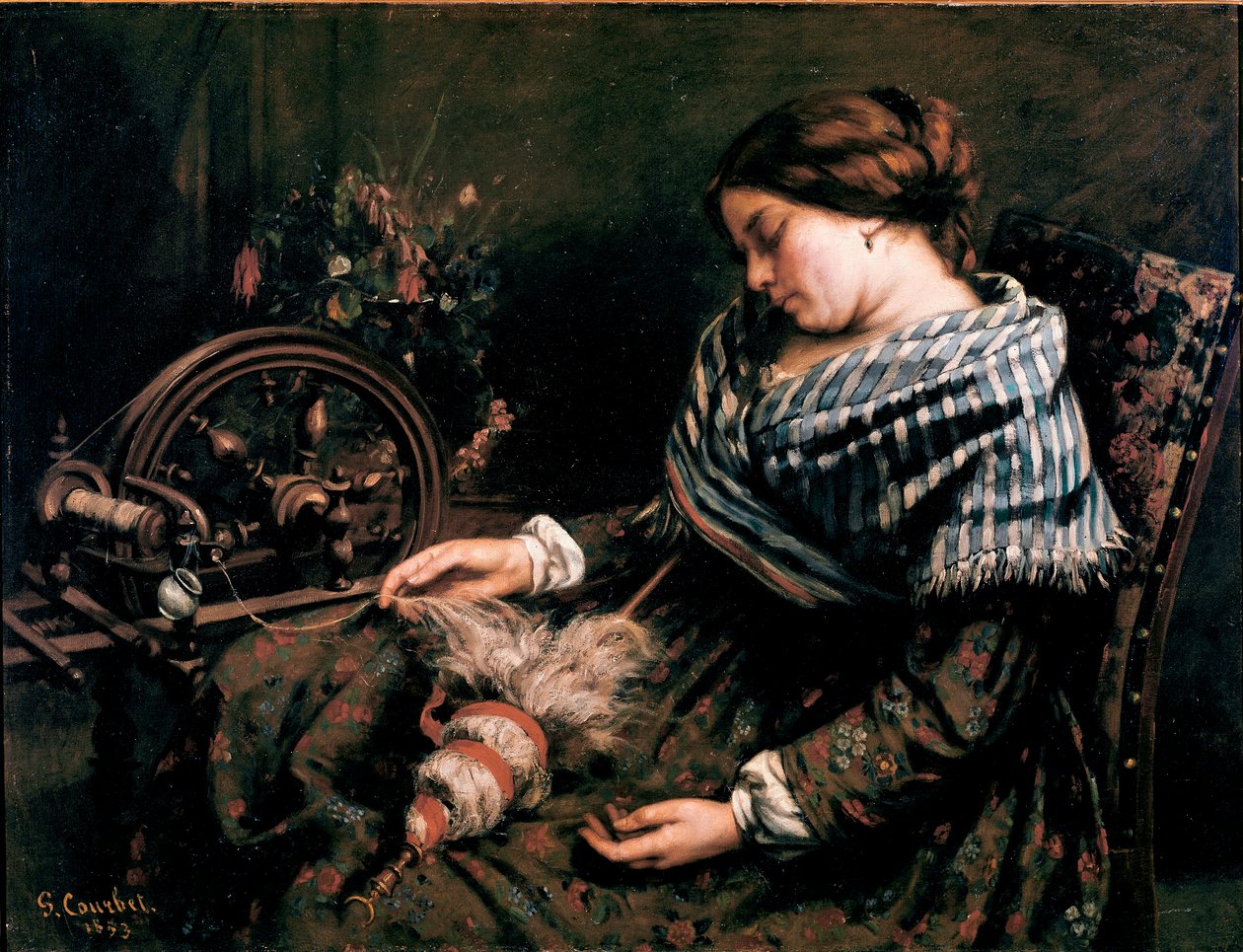 The Sleeping Spinner Painting by Gustave Courbet (1819-1877) 1853 Dim. 91x115 cm Montpellier, Musee Fabre by Gustave Courbet